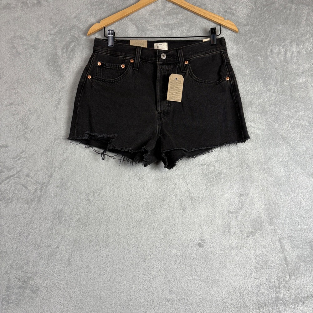 Levi's 501 Original High‎ Rise Denim Shorts Black Wash 56327-0112 Women's 28